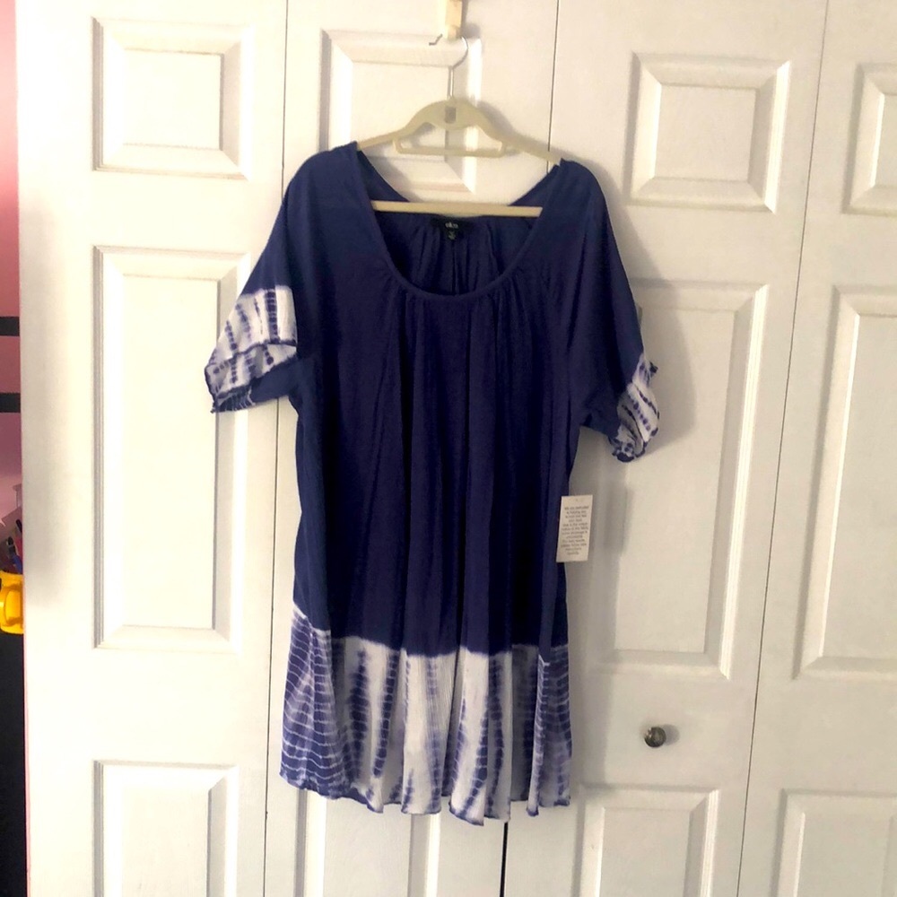 Beach Cover Up.  Blue with some tied dye.  Great to wear at the beach.